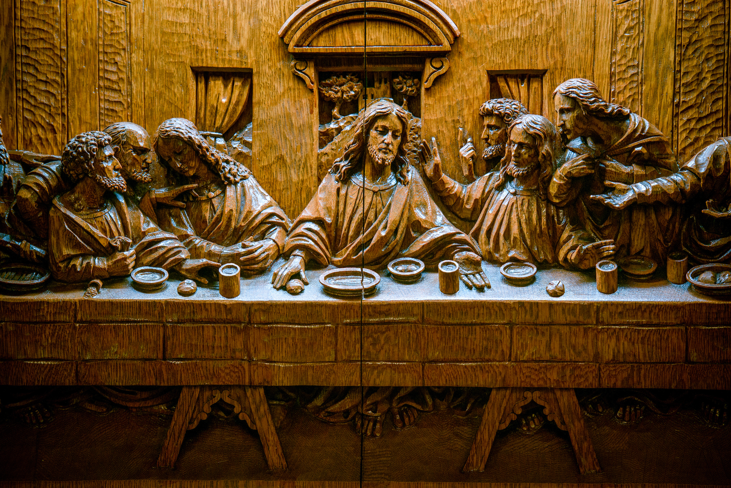 Wood Panels of Christ's Last Supper. Sacrament of the Altar.